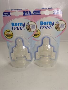 Born Free Silicone Nipple Level 2 Medium Flow - (3-6 months) 2 Pks